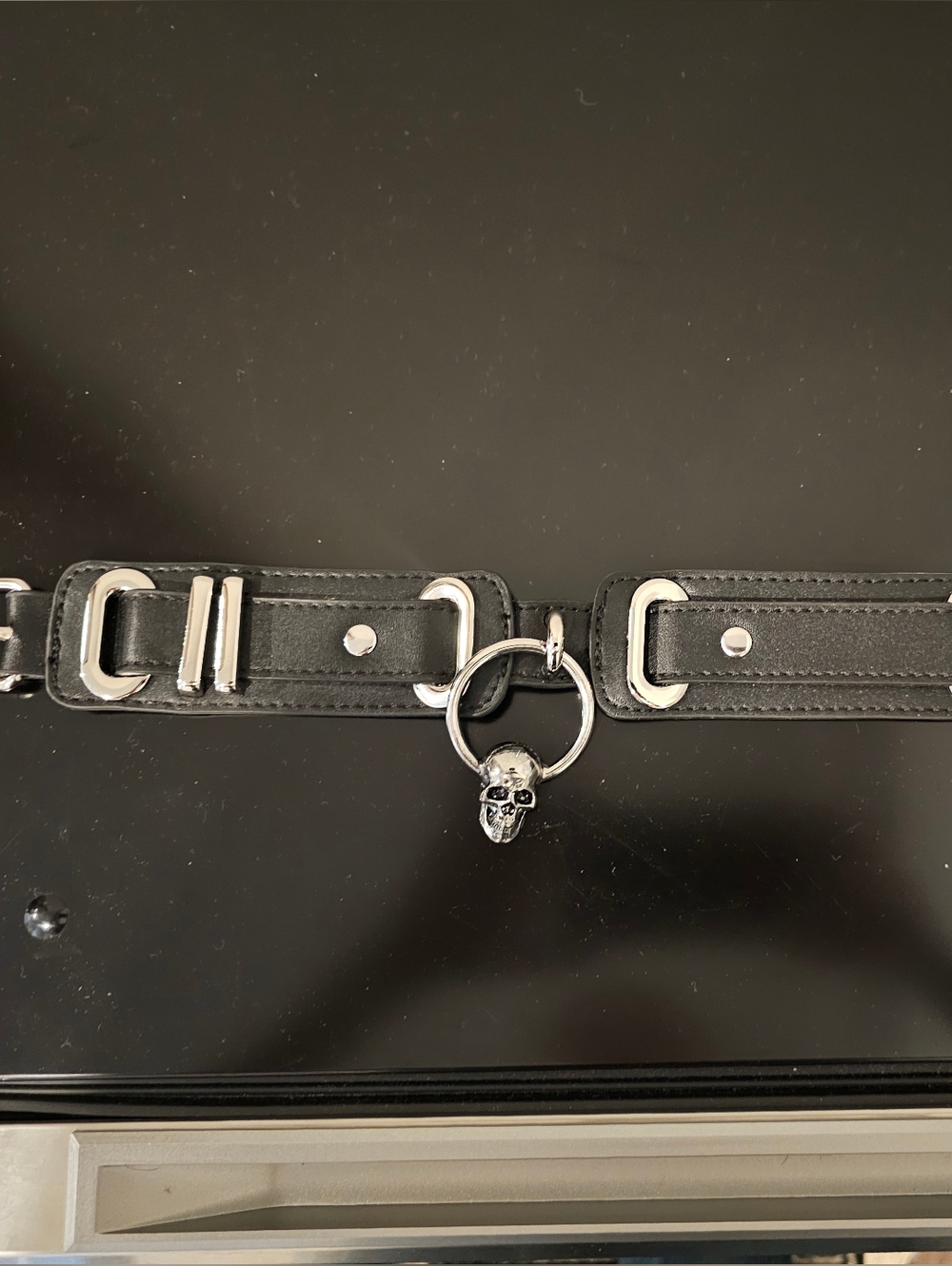 Killstar Black Faux Leather Ring & Buckle Harness Strap Skull Accent O/S
